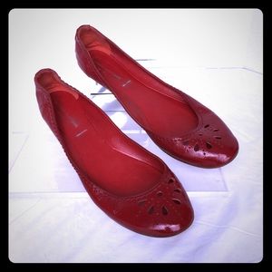 Red patent leather flats